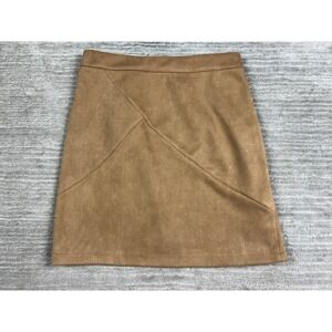 Simplee Mini Skirt Womens L Tan Brown Faux Suede Geometric Seam Zip Back Casual